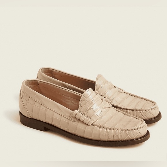 Crew Winona Loafers in Croc-Embossed Leather Beige Size